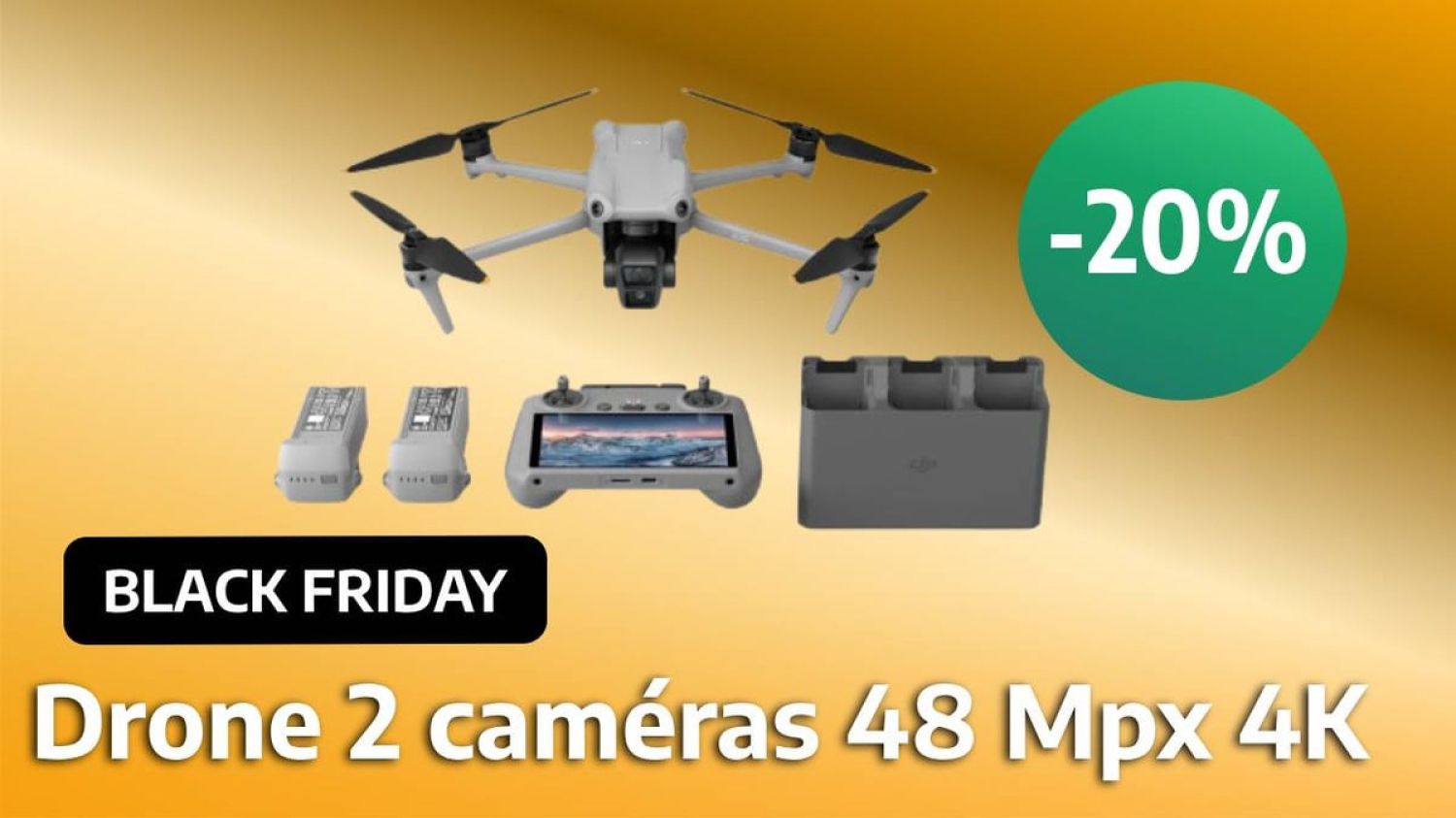 Black Friday : -20% sur le drone DJI Air 3 Fly équipé de 2 caméras et venant avec un pack complet