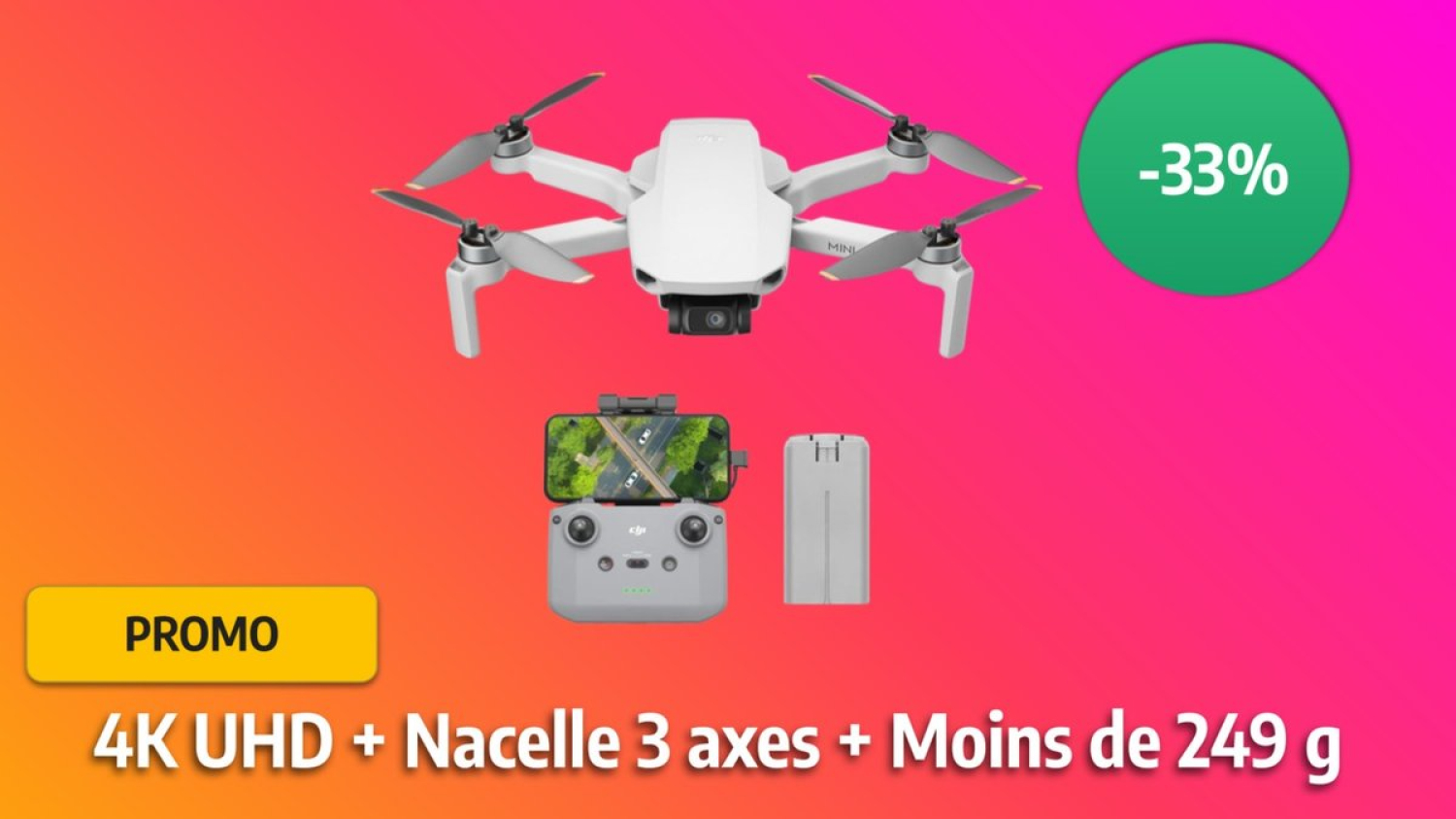 -33% sur le Dji Mini 4K, un drone ultra léger, parfait pour débuter